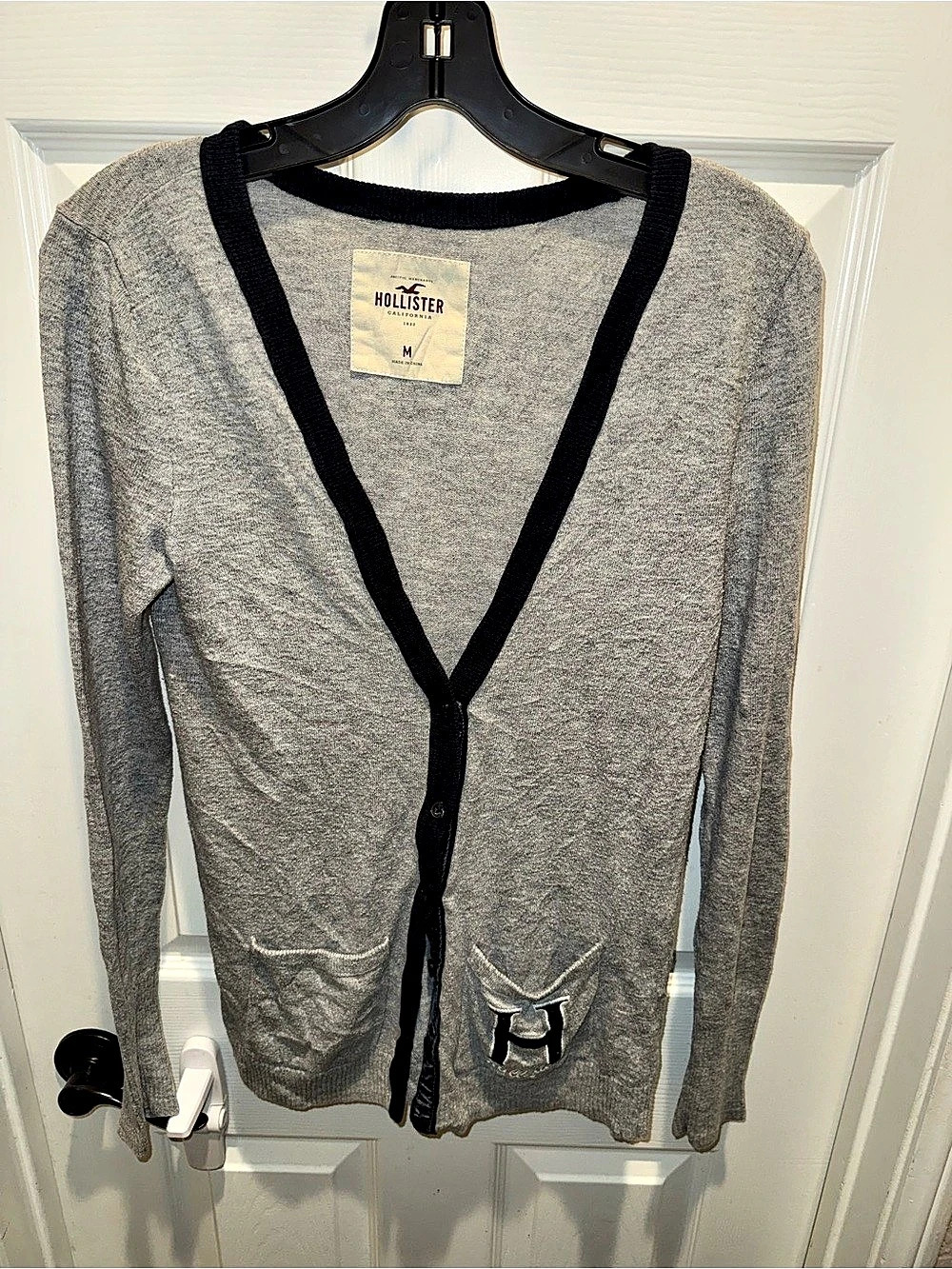 Hollister Gray Blue Logo Cardigan Size Medium